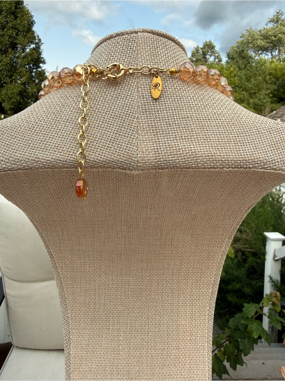 Gold Tone Crystal & Stone Beaded Necklace with Carved Jade Pendant & Earrings - Picture 5 of 5